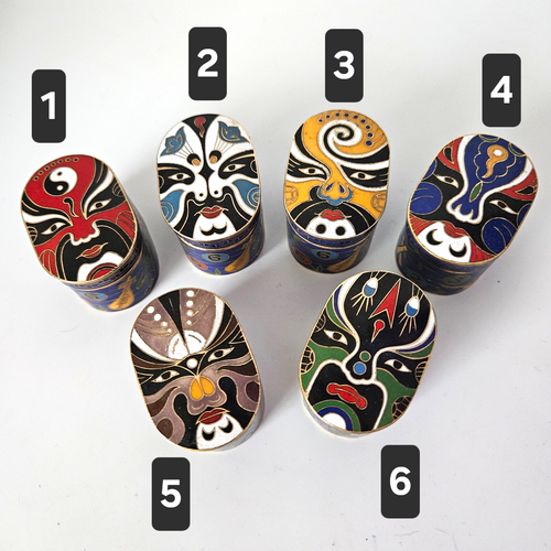 Vtg Chinese Pill Box Opera Face Mask Cloisone Enameled '70s-'80s - Imagen 2 de 5