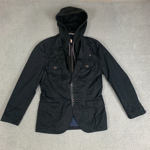 Hugo Boss Orange Blazer Jacket Hooded Mens US 36R Navy Slim Fit Zip Up Coat