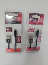 Wireless Gear Micro USB Sync Charge Cable 10ft Black 2 Pack Mod3l GO232