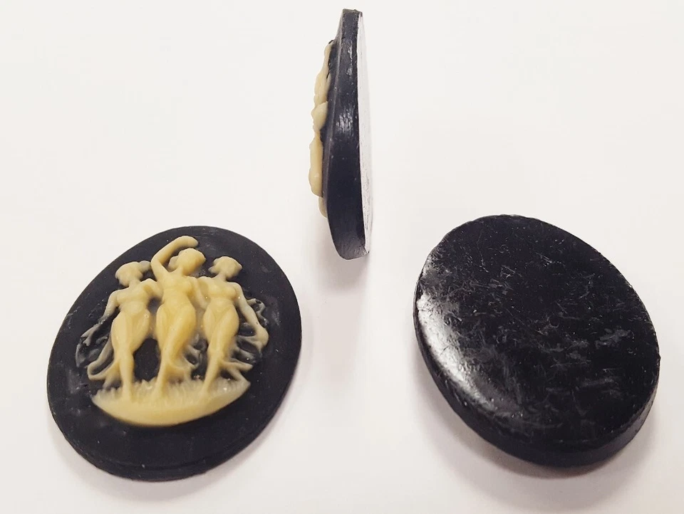 3 musas vintage bailando 3 damas gracias 40x30mm. CAMEOS OVALADOS DE RESINA NEGRA AZABACHE 167 Foto 2 de 4