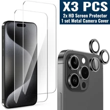 For iPhone 16 15 14 13 Pro Max Tempered Glass Screen Metal Camera Lens Protector