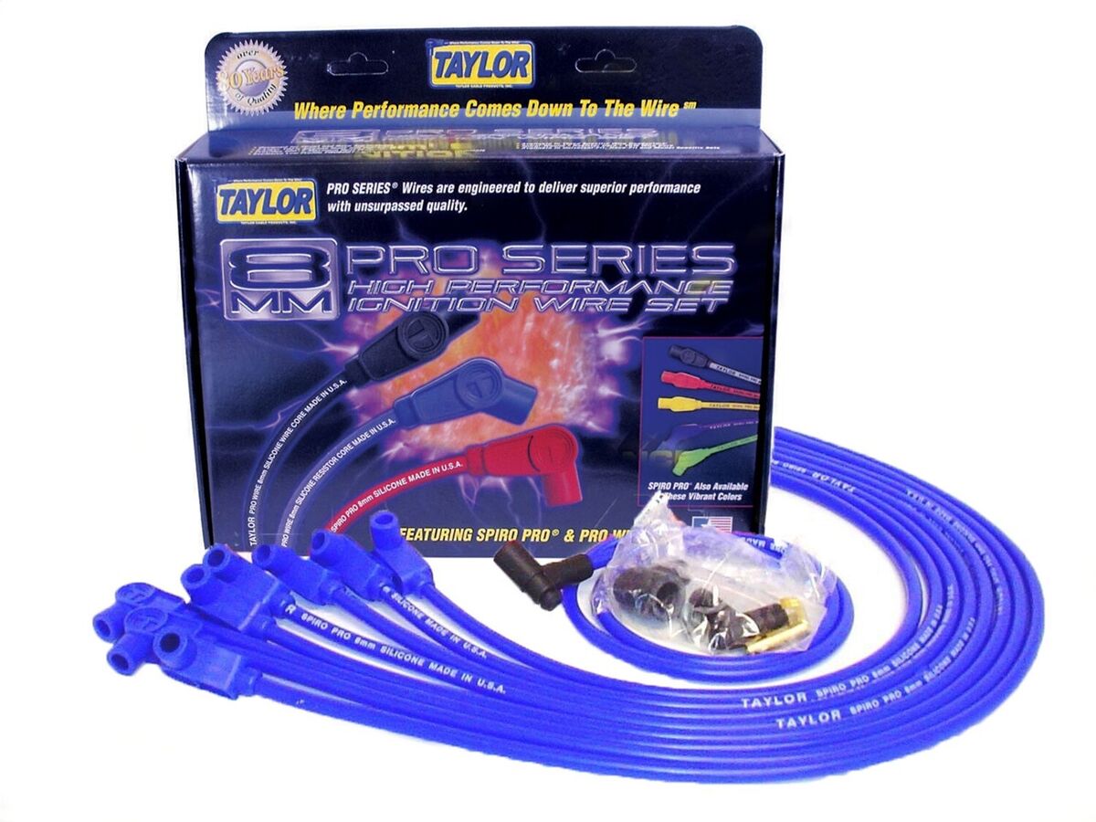 Taylor Cable Spark Plug Wire Set SBC 8mm Pro Race Blue 76628 Taylor Cable Spark Plug Wire Set SBC 8mm Pro Race Blue 76628