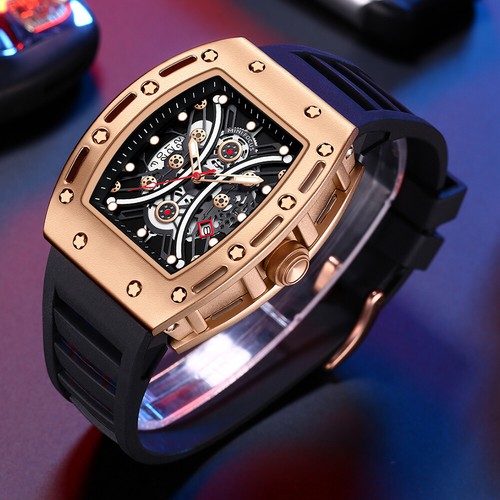MINI FOCUS Men Rectangle Watch Waterproof Silicone Red Wristwatch Watches Males - Picture 7 of 34