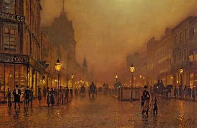 John Atkinson Grimshaw : ''A Street at Night'' (1800s) - Giclee Fine Art Print