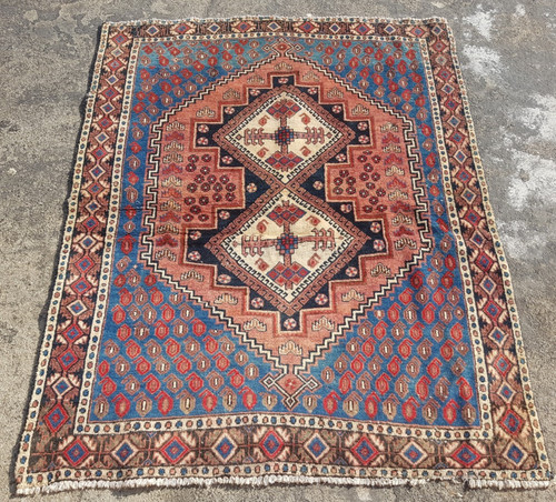 Vintage Hand Made Traditional Rug Oriental Wool Multicolor Carpet 137x106 cm