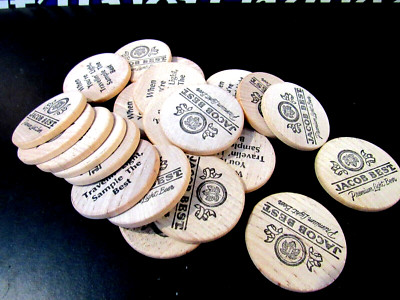 25 VINTAGE  JACOB BEST PREMIUM LIGHT BEER WOODEN NICKELS (PABST LIGHT BEER) NOS