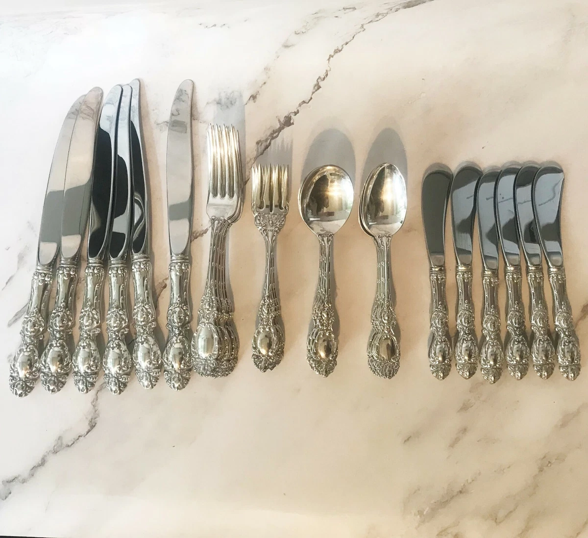 Wallace Sterling Silver Flatware Service for Six. Lucerne Pattern