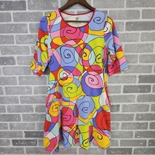 Ana Clare 70's Retro Style Dress Graphic Groovy Print Festival Soft Knit Medium