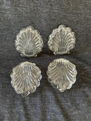 Four Vintage Clear Crystal Seashells Trinket Box