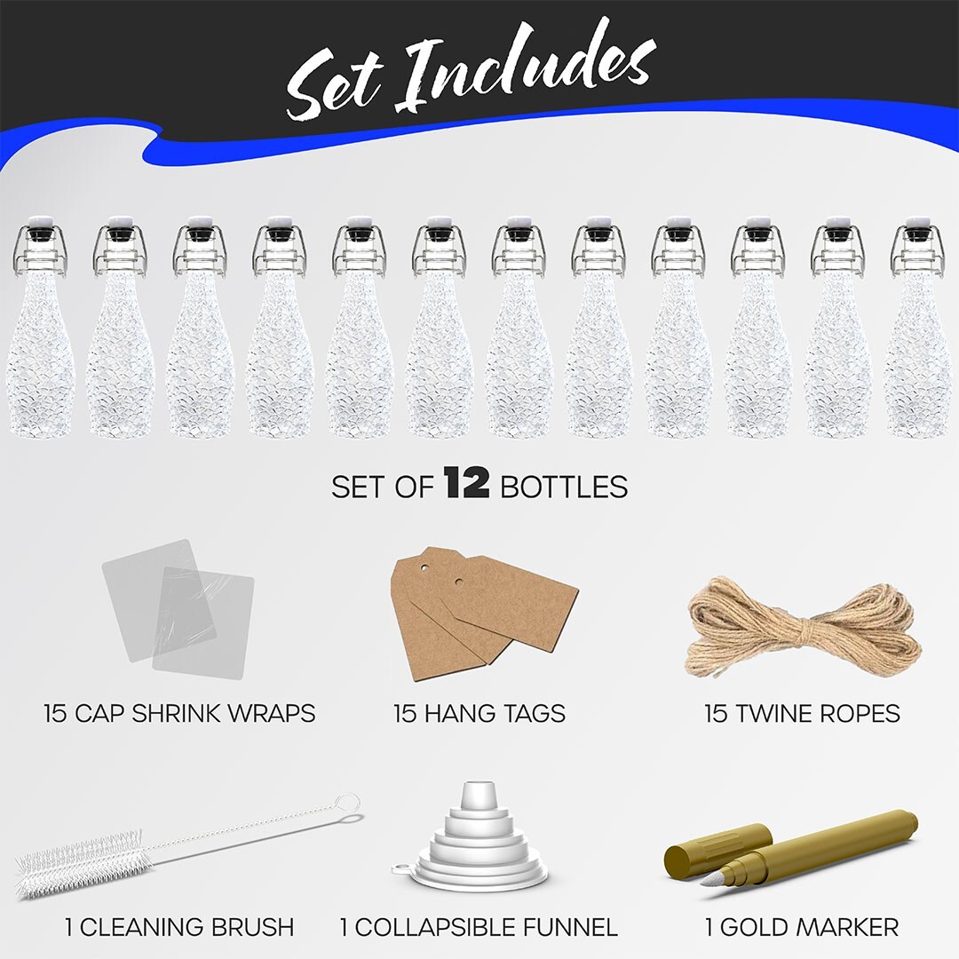 Nevlers 8.5 oz Textured Swing Top Bottles (Pack of 6) | Includes Funnel, Brush