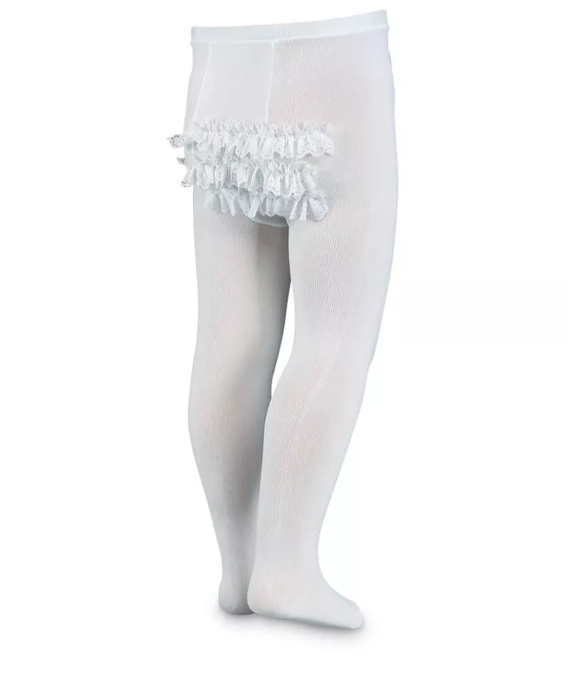 White Ruffle Lace Tights Rhumba Microfiber Christening Baptism Newborn Infant 6m - Image 2 of 2