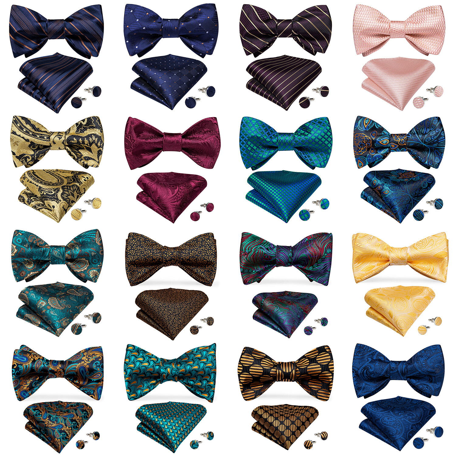 USA Mens Silk Bowtie Adjustable Self Bow Tie Paisley Floral Hanky