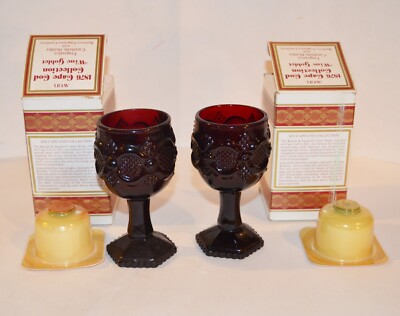 Lot of 2 Vintage Avon 1876 Cape Cod Collection Ruby Red Wine Goblet Candlette