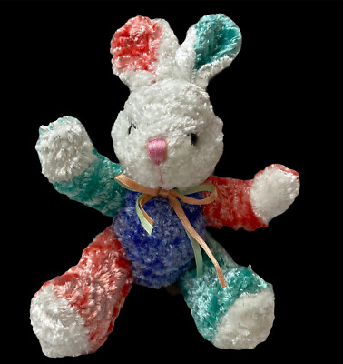 Dan Dee Small Easter Bunny Rabbit Beanbag Plush Stuffed Animal 6'' White Multi