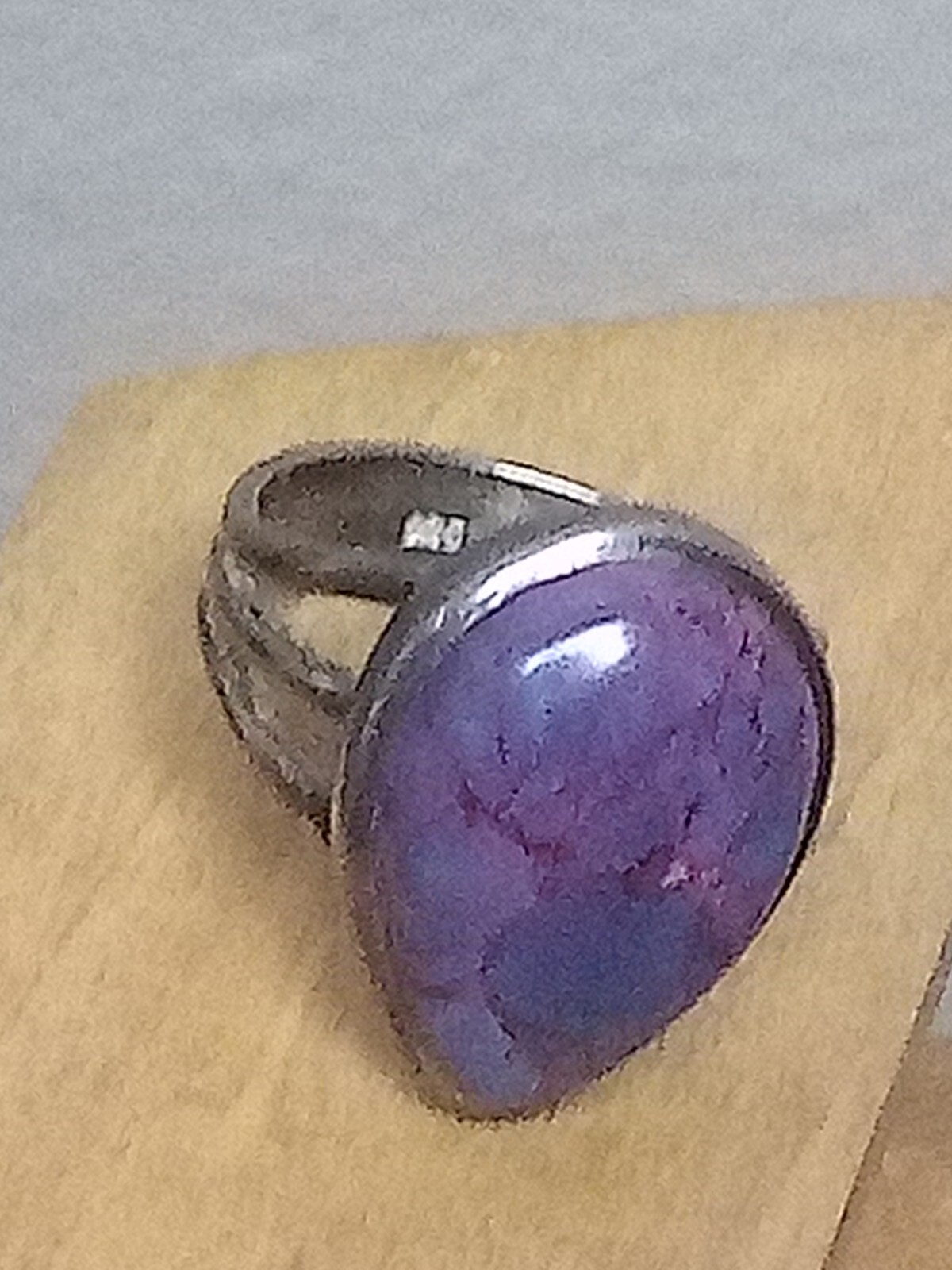 925 Solid Silver Ring With Big Teardrop Purple-Pi… - image 6