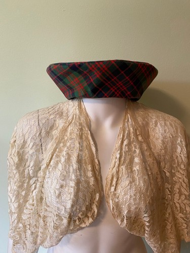 Vintage 1960s Pillbox Cossack Scottish Plaid Tartan 10 Inch Fabric Hat Great Con - Picture 3 of 14