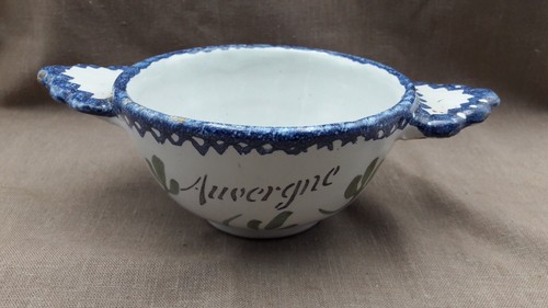 GRAND BOL A OREILLES FAIENCE CHAROLLES DECOR COQ FLEUR AUVERGNE - Picture 7 of 12