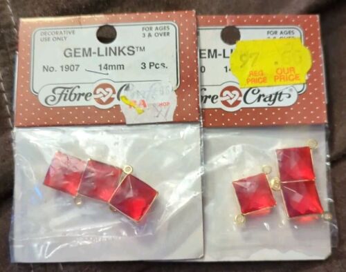 NEW Vintage Fibre Craft Gem Link Red Square Bezel Set Acrylic Beads Lot Of 2