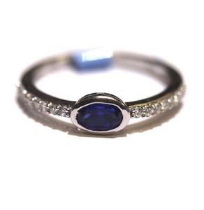 925 sterling silver lab grown  .17ct diamond blue sapphire oval  ring band 1.6g