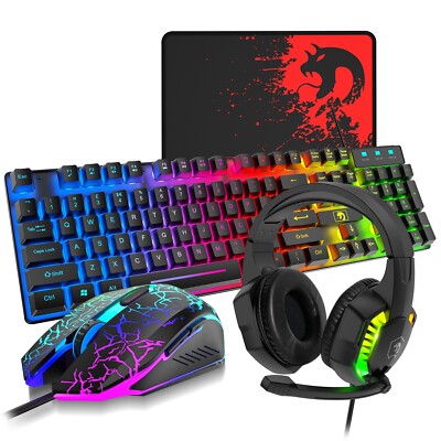 ZIYOU LANG T11 Wired Gaming Keyboard and Mouse Headset Combo,Rainbow LED Backlit