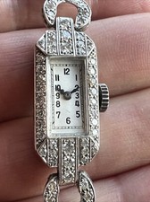 DAMEN ARMBANDUHR PLATIN & WEISSGOLD DIAMANTBESETZT ART DECO UM 1930 VERPACKT