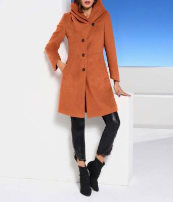 ASHLEY BROOKE Damen Designer-Wollmantel Kapuze, mandarine
