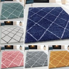 Soft Shaggy Rugs 30mm Long Piles Geometric Diamond Pattern Extra Large Small