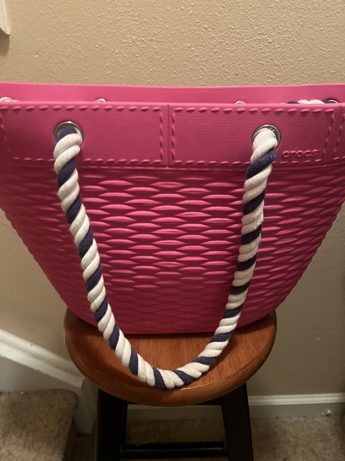 CROCS Hot Pink Nautical Rope Handle Beach Tote Bag Gem