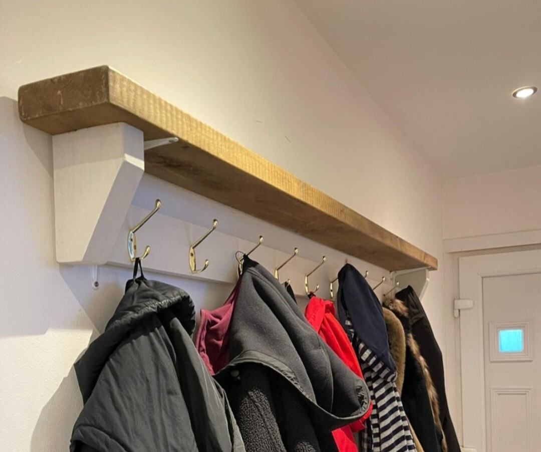 BESPOKE Solid Pine 4FT Coat Hook Rack with Shelf ANY SIZE ANY COLOUR