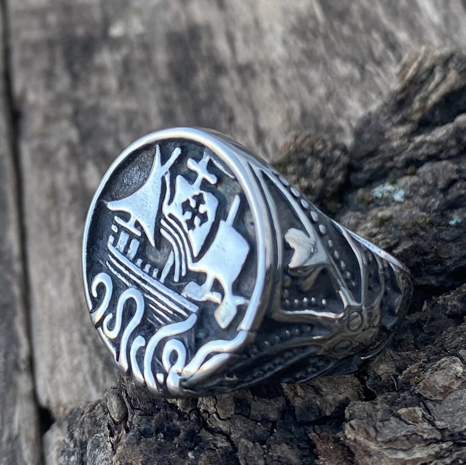 Anillo pulpo barco náutico pirata vikingo MENDEL para hombre acero inoxidable talla 7-15 Foto 4 de 4