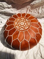 Genuine Moroccan Round Ottoman Unstuffed Brown New Sale Boho Handmade Pouffe