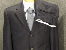 Chaps Ralph Lauren Mens 38R Navy Blue Stripe Suit 32x28.5 Dress Pants 2 btn