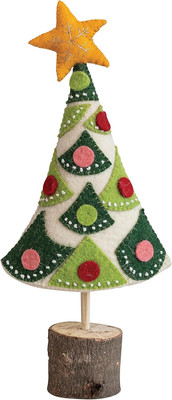 7'' L X 2-1/2''W X 18'' H Handmade Wool Felt Tree W/Star, Applique, Embroidery & Wo