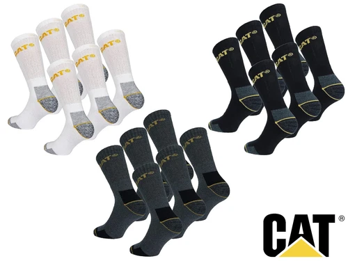 Cat Workwear Crew Socks Caterpillar CAT Heavy Duty Cotton Terry Reinforced Heel