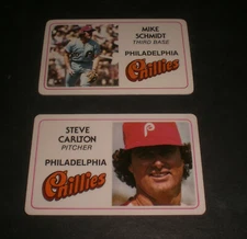 1981 PHILLIES STEVE CARLTON & MIKE SCHMIDT - PERMA-GRAPHIC CREDIT CARDS 