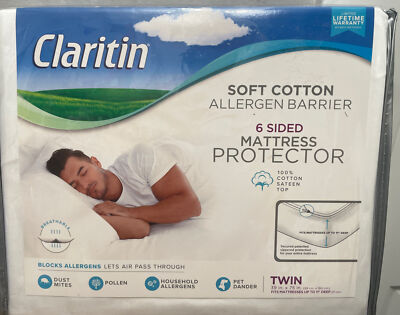 Claritin Sided Mattress Protector Soft Cotton Twin White Allergen