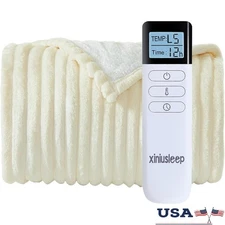 Electric Blanket 5 Heating Levels Wireless Control Auto Shutoff Machine Washable