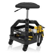 Rolling Shop Stool with Wheels, Heavy Duty Garage D11N-Black 22.44-28.94 inch