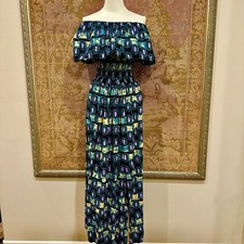 STUNNING Ankara Wax Print Full Length / Maxi Dress Shirred Bodice Off Shoulder