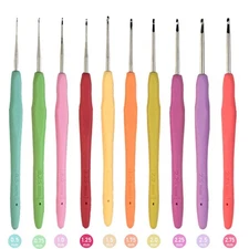 10 Small Sizes Lace Crochet Hooks Set 0.5mm - 2.75mm Ergonomic Soft Grip Handle