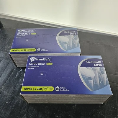 POLYCO HEALTHLINE PH HandSafe GN90 PF Blue Nitrile Gloves - Medium - 2 Boxes - 400 Gloves