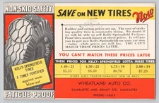 1933 Wheatland Auto Co Lancaster PA Kelly Springfield Tires Postcard