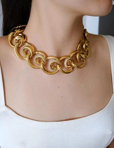 Authentic Vintage Givenchy Gold Plated Crystal Ring Openwork Choker Necklace