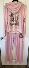 Pink Vintage 2000 s Juicy Couture Velour Wide Leg Tracksuit Y2K Large-XL UU122