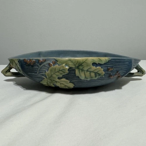 Roseville Bushberry Blue 1941 VTG MCM Art Pottery Ceramic Console Bowl 414-10