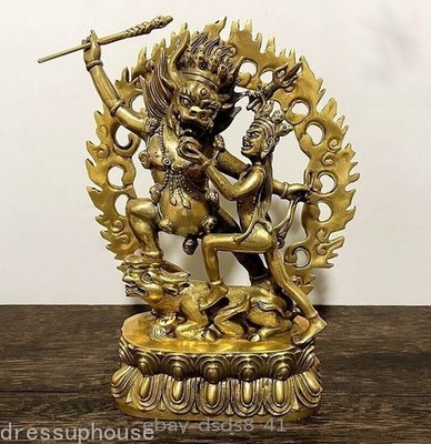 8.7'' Tibet Brass Yamantaka Yama Dharmaraja Statue Buddhism Buddha Collection