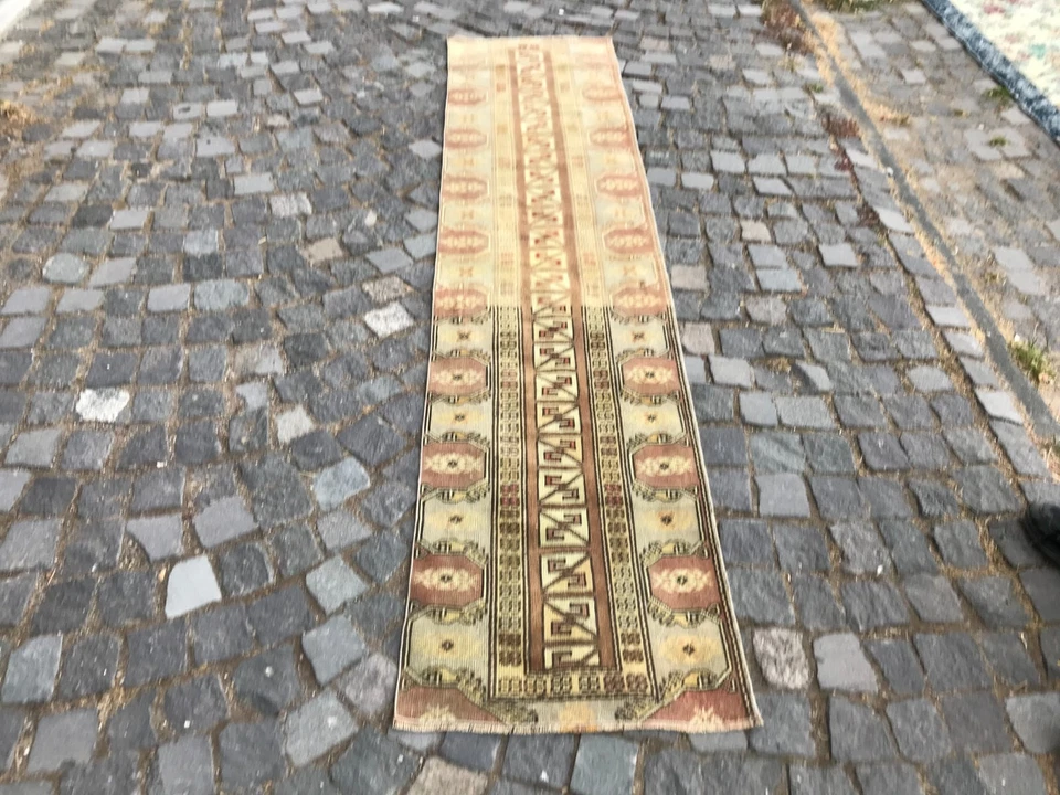 Turkish Vintage Rug Handmade Wool Rug Bohemian Runner Rug 1,9 x 8,4 ft - Image 4 of 4