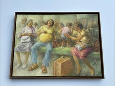 SOCIAL REALISM PAINTING PORTRAIT WAITING AMERICAN  URBAN BUS STOP JEAN FULTON