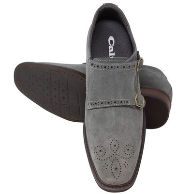CALTO Men's Invisible 3'' Height Elevator Dual Monk Strap Slip On Shoe Gray Sz 12