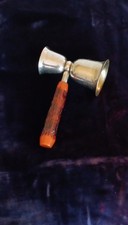 Double-Sided Metal Bar Jigger Woodgrain Pattern Brown Orange Plastic Handle 6in 